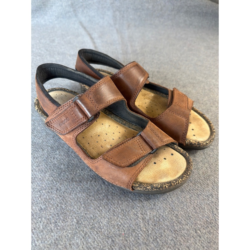 ECCO Sandals Women 39 Brown Leather Triple Strap Adjustable Comfort Walking